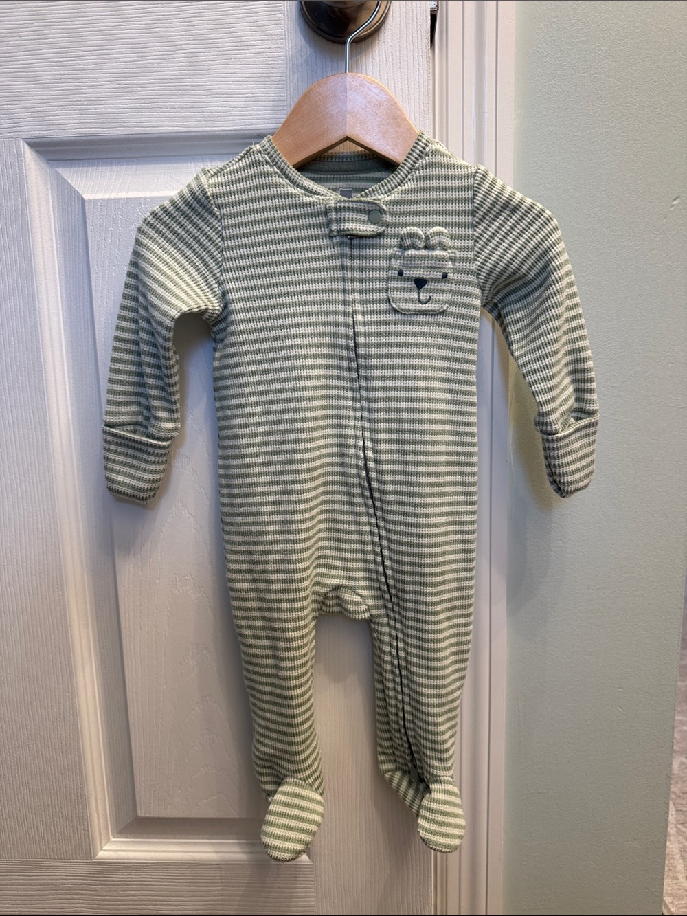 GAP Sage and White Striped Baby Footed One-Piece